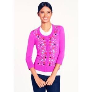 Kate Spade Rio de Janeiro Beaded Embellished Pink Merino Wool Cardigan Size XS